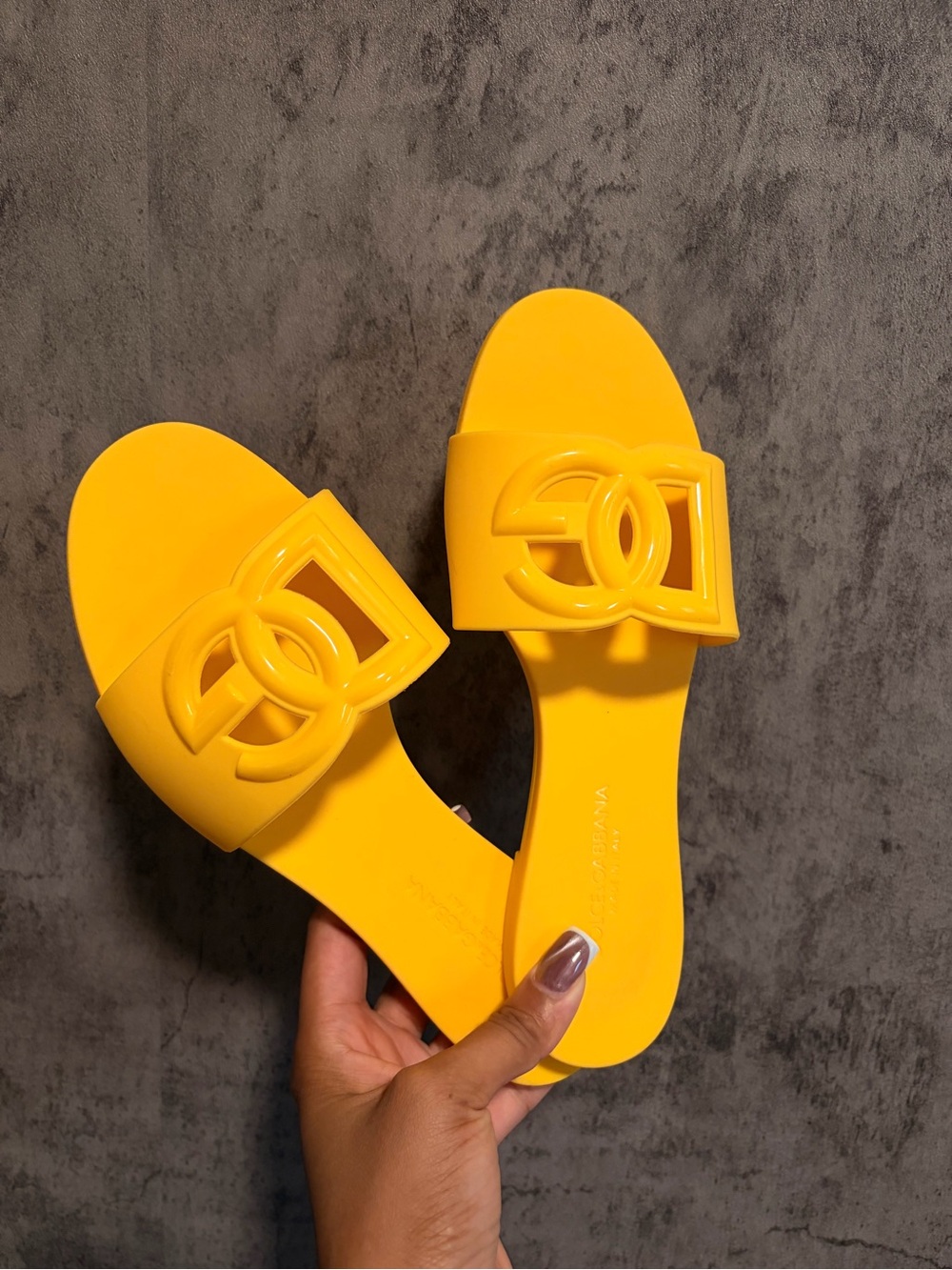 Dolce & Gabbana Yellow Logo Slide Sandals